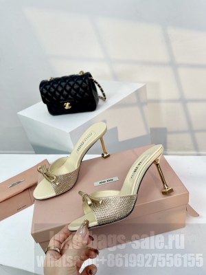 Miu Miu 85mm Crystal Embellished Mule Gold