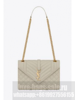 SAINT LAURENT ENVELOPE MEDIUM BAG IN MIX MATELASSe GRAIN DE POUDRE EMBOSSED LEATHER 600185 BLANC VINTAGE&GOLD