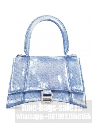 Balenciaga Hourglass Small Handbag Denim Printed Blue
