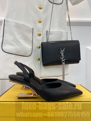 FENDI FIRST black calfskin leather high-heeled 7cm slingbacks