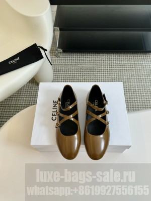 CELINE LES BALLERINES CELINE CRISS-CROSS BABIES BALLERINA IN PATENT CALFSKIN BROWN