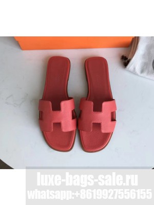 Hermes Oran Flat slippers in epsom leather Rose Jaipur with brown piping