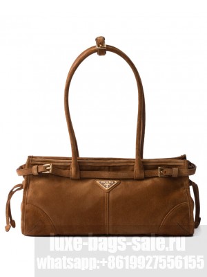 Prada Medium Suede Handbag 1BA426 Coffee