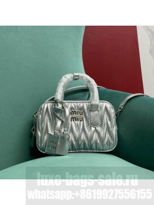 Miumiu Matelasse Nappa Leather Top-handle Bag 5BB123 Silver