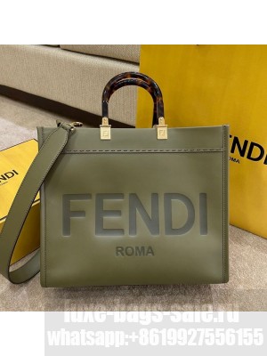 Fendi Sunshine Medium Shopper Leather Tote Bag Green  2021 Collection