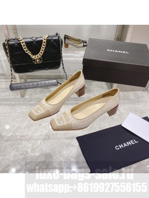 Chanel 4cm Tweed Pumps Beige 2022 Collection