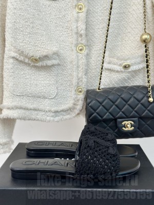 Chanel Crochet Flat Slides Sandal Black 2024 