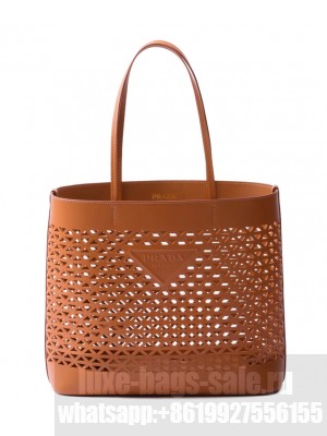Prada Large Perforated Leather Tote Bag 1BG503 Coffee
