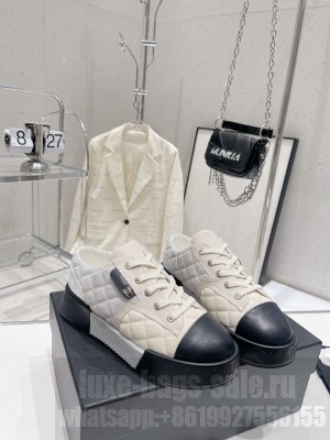 Chanel Suede & Canvas Quilted Platform Sneakers 2023SS Black/Gray