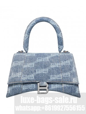 Balenciaga BB Monogram Hourglass Small Bleached Denim Tote Blue