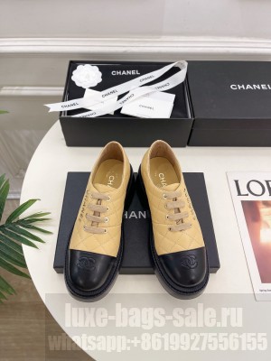 Chanel 5.5cm Lambsink Quilted CC Logo Lace-up Loafer Beige 2025