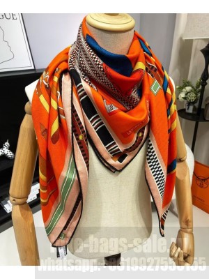 Hermes Women's Lettres Equestres Scarf Orange