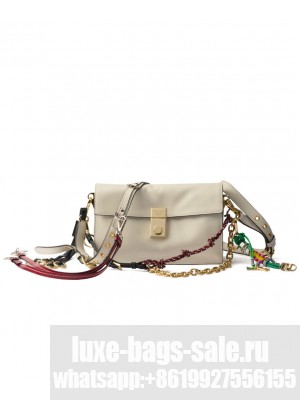 Prada Soft Sound Small Leather Shoulder Bag With Charms 1BD379 Cream