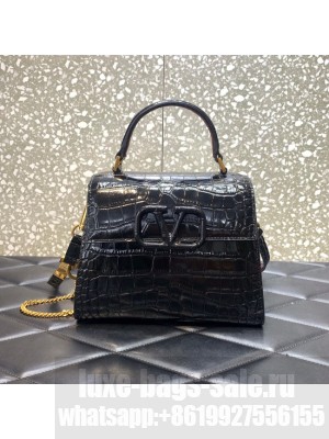 VALENTINO VSLING small Crocodile pattern Shoulder bag WB0F53 black