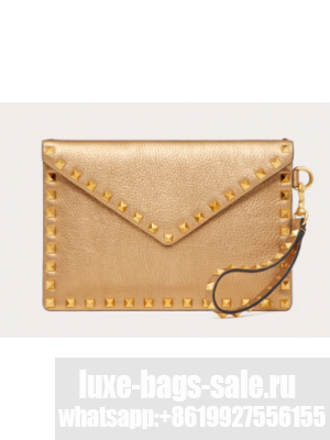 VALENTINO Garavani Rockstud Calfskin Clutch WP0P87R Brass