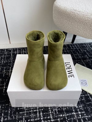 Loewe Lago boot in suede and shearling Olive Green