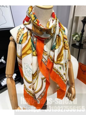 Hermes Women's Harnais De Coeur Scarf Orange