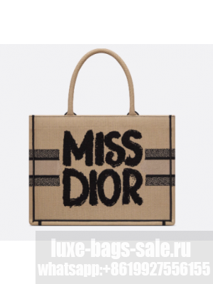 Medium Dior Book Tote Beige and Black Miss Dior Graffiti Embroidery M1296ZEZ