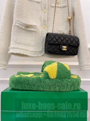 Bottega Veneta Resort Teddy Shearling Slide Sandals Green 2022 Collection