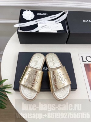 Chanel Leather Espadrilles Mules Gold 2025