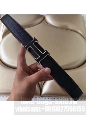 hermes 3.5cm black grained leather belt with black buckle