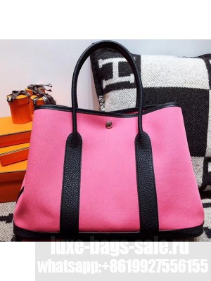 Hermes Canvas Garden Party 36 Bag Peach/Black