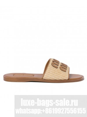 Miumiu Women's Raffia-effect Woven Fabric Slides Cream