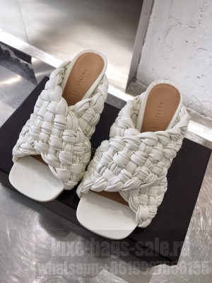 Botteg Veneta BOARD White Lambskin Woven 90mm Heel Slide Sandals 2020