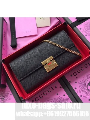 Gucci Padlock Calfskin Continental Chain Wallet 453506 Black