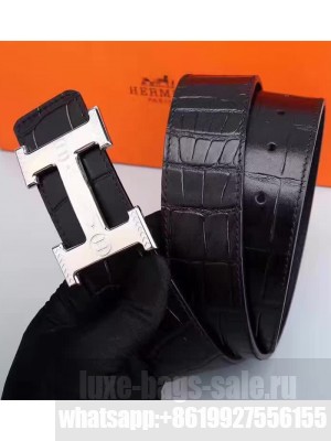 Hermes calfskin leather Crocodile belly lines 3.8cm Belt(99-72401)