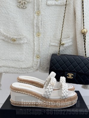 Chanel knit platform heel 7cm slipper white 2025