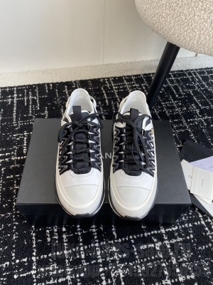 Chanel Silky Calfskin & Fabric Laced Sneakers White/Black 2024