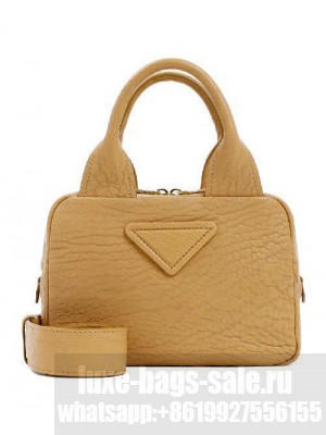 Prada Logo Pebble Leather Tote Bag 1BB0881 Apricot