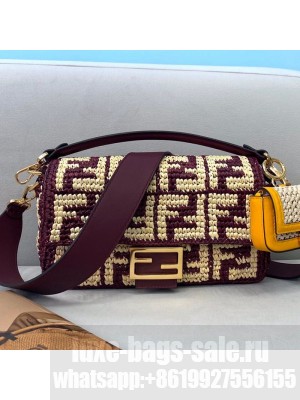 Fendi Raffia Baguette Medium Bag Burgundy  2021 Collection