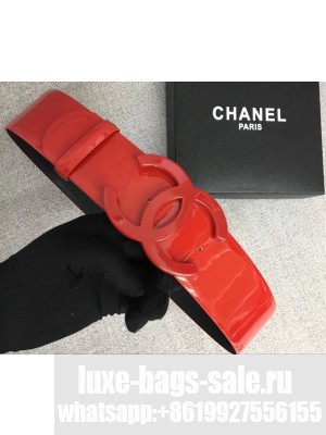 Chanel Width 5.3cm Patent Leather Belt Red with CC Logo