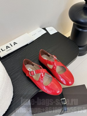 Alaïa CRISS CROSS BALLET FLATS IN RED PATENT CALFSKIN