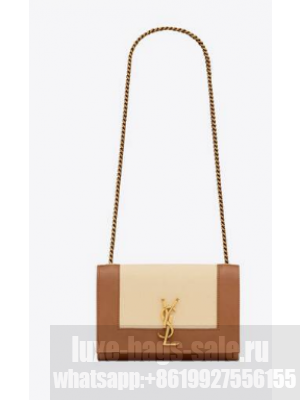 SAINT LAURENT KATE SMALL IN CANVAS AND LEATHER 742580 NATUREL AND BRICK