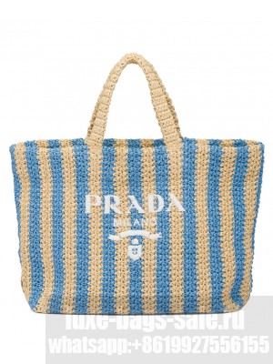 Prada Large Raffia Tote Bag Blue
