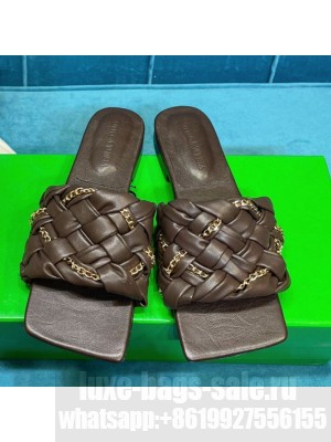 Bottega Veneta Leather Chain Woven Flat Slide Sandals Brown  2021 Collection