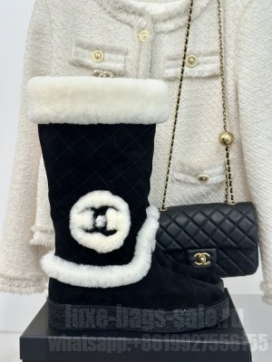 Chanel Quilting Shearling Snow Boots 2024 Black