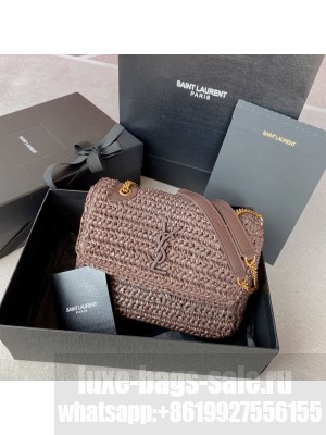 SAINT LAURENT NIKI SMALL CHAIN BAG IN RAFFIA 498892 Coffee
