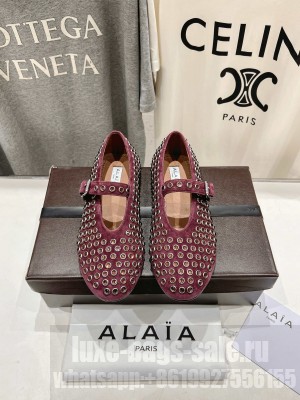 Alaïa BALLET FLATS IN STRASS SUEDE Burgundy 2025