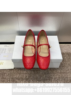 Dioramour Dior Ballet Flat Red Quilted Cannage Calfskin