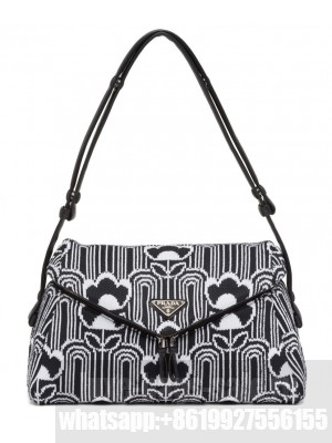 Prada Jacquard Knit And Leather Prada Signaux Bag 1BC165 Black