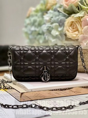 LADY DIOR PHONE POUCH Aesthetic Cannage Lambskin S0977O black