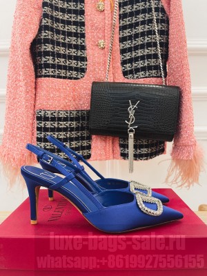 VALENTINO VLOGO SIGNATURE SATIN SLINGBACK PUMPS 80MM BLUE