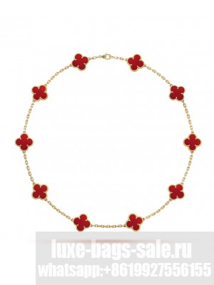 Van Cleef & Arpels Women's Vintage Alhambra Necklace, 10 Motifs Red