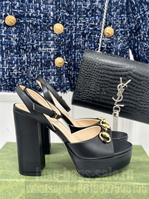 Gucci 11cm Horsebit Calfskin Platform Sandals Black