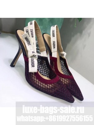 Dior J'Adior Slingback Fishnet Pump With 9.5cm Heel Burgundy 2020 Collection