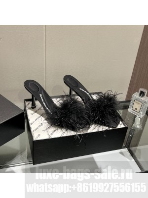 Alexander Wang lulu 85 feather slide sandal in satin Black 2022 Collection